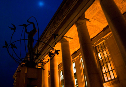 Union Station at Night with Spotlight and Statue