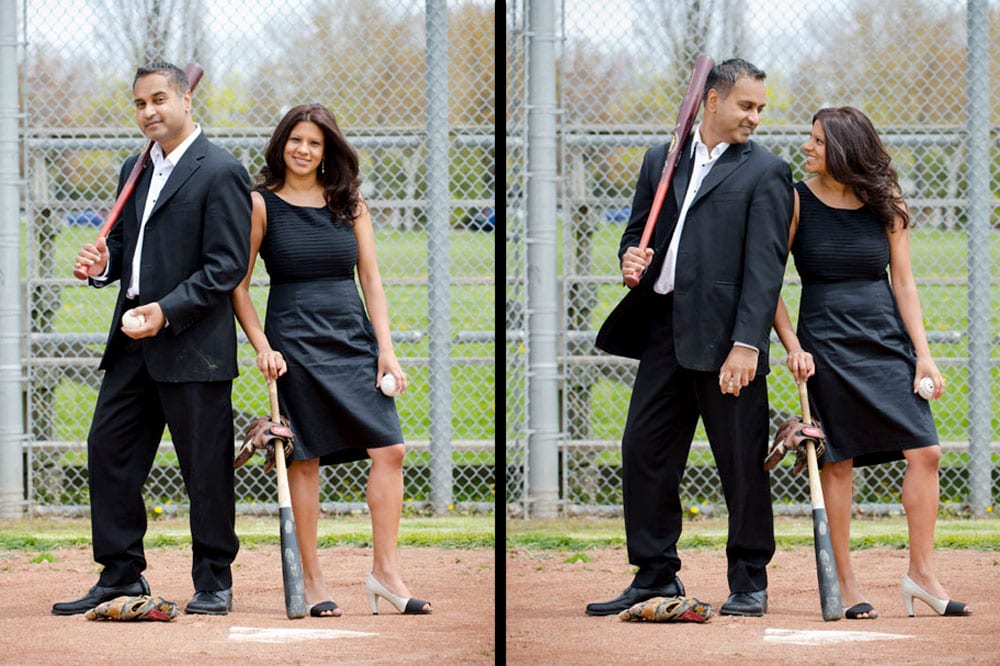 baseball themed engagement shoot Toronto blue jays