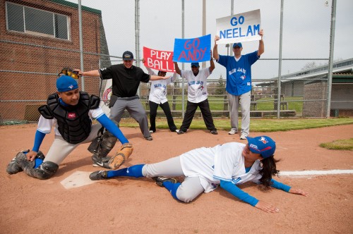 baseball themed engagement shoot Toronto blue jays