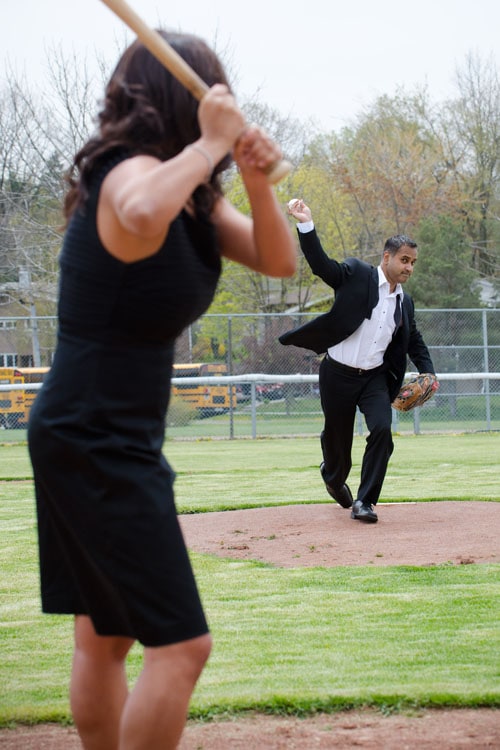 baseball themed engagement shoot Toronto blue jays