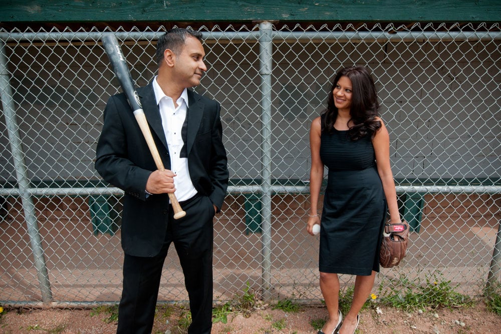 baseball themed engagement shoot Toronto blue jays