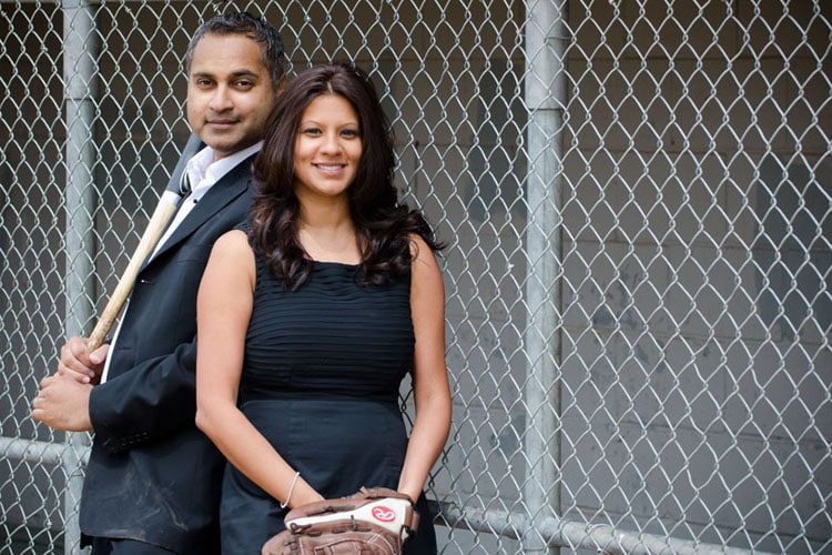 baseball themed engagement shoot Toronto blue jays