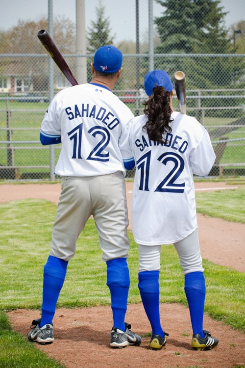 baseball themed engagement shoot Toronto blue jays