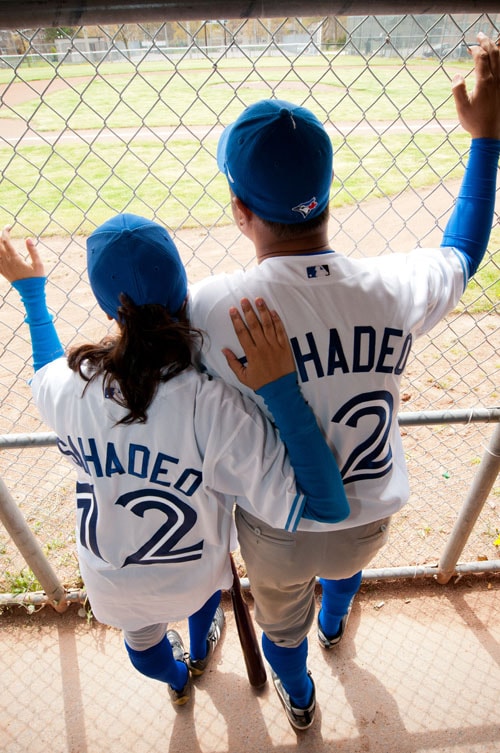 baseball themed engagement shoot Toronto blue jays