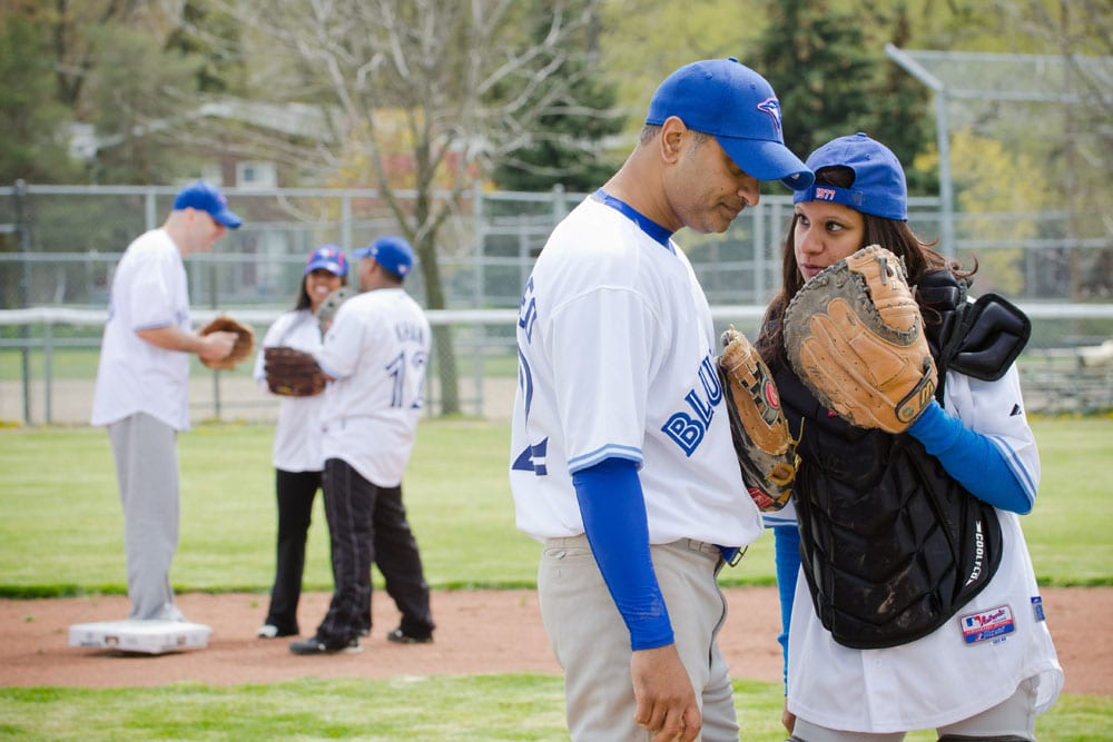 baseball themed engagement shoot Toronto blue jays