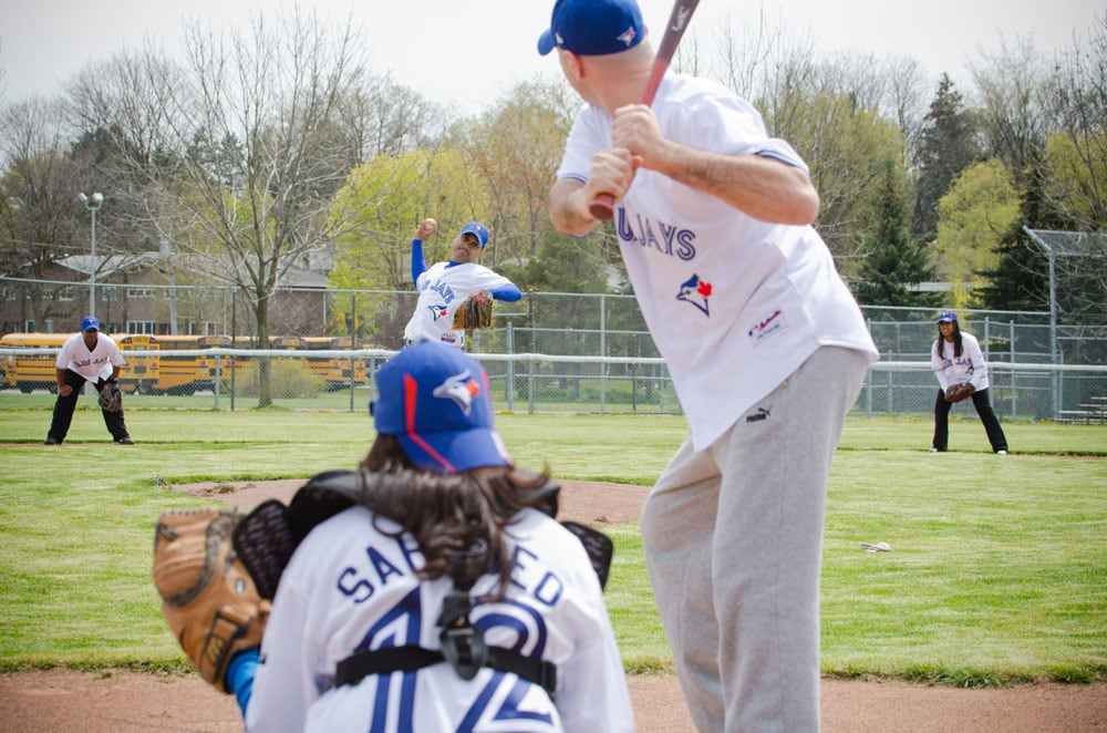 baseball themed engagement shoot Toronto blue jays