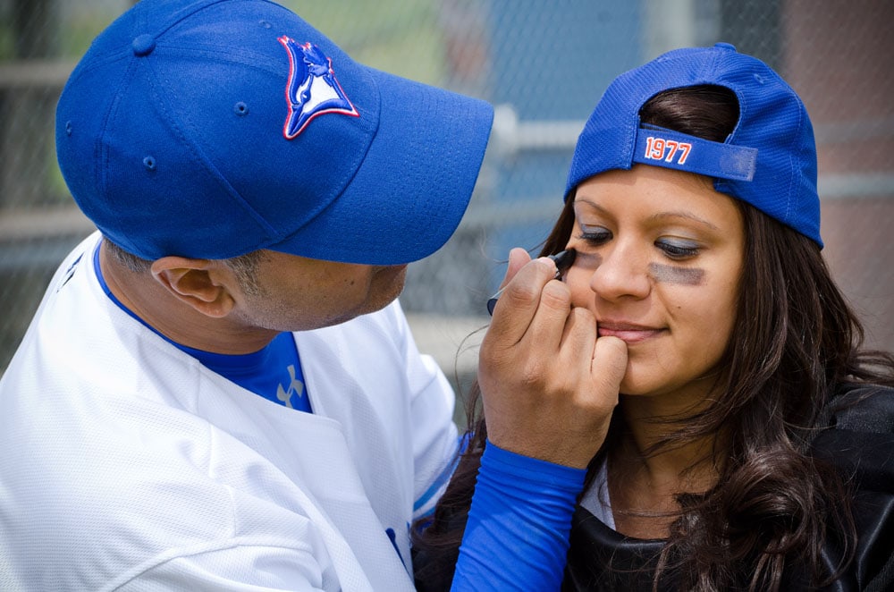 baseball themed engagement shoot Toronto blue jays