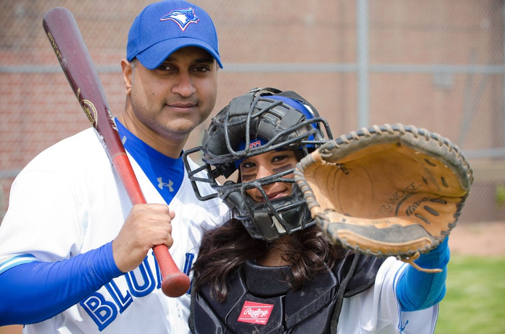 baseball themed engagement shoot Toronto blue jays