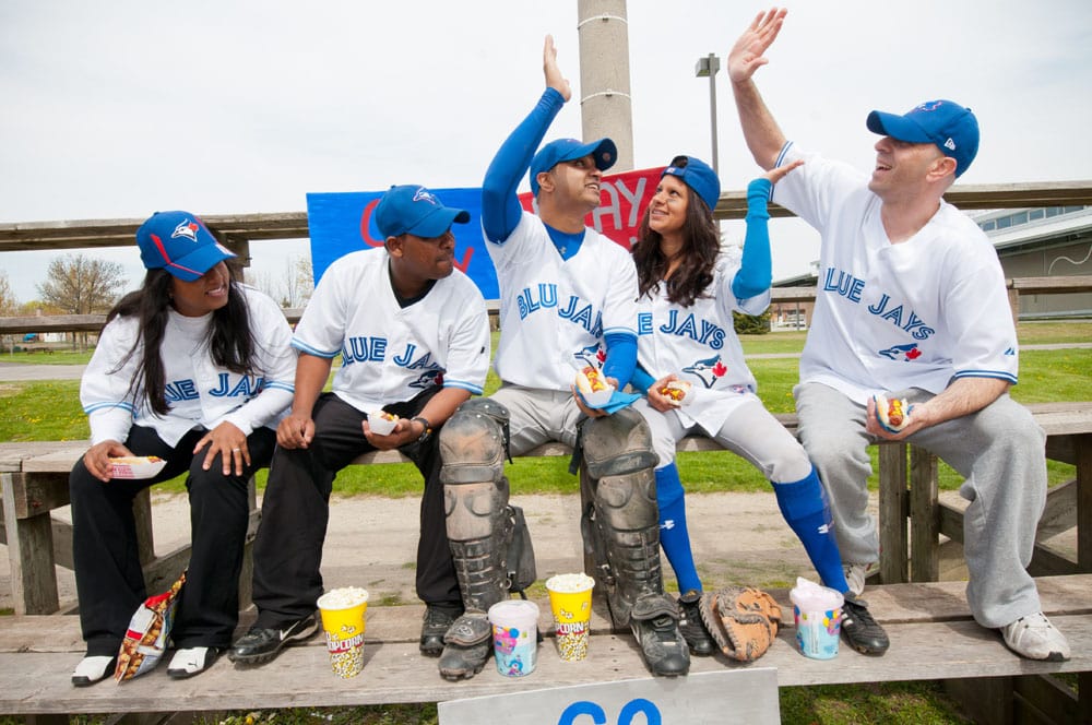 baseball themed engagement shoot Toronto blue jays