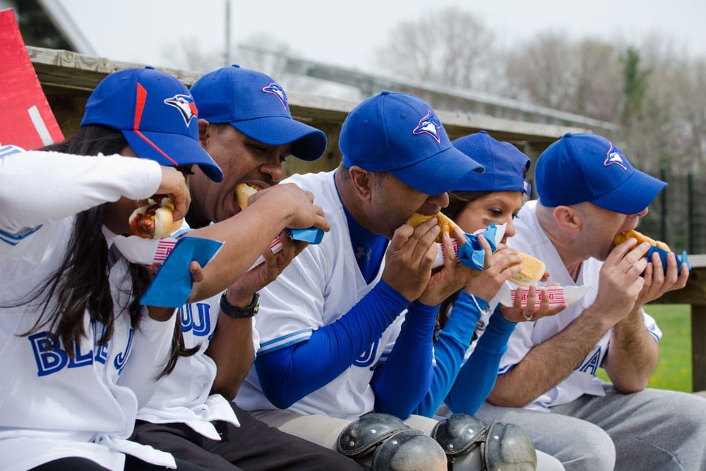 baseball themed engagement shoot Toronto blue jays