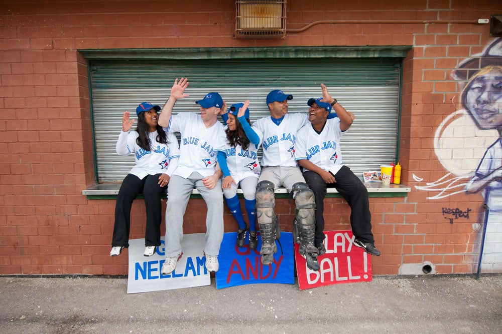 baseball themed engagement shoot Toronto blue jays