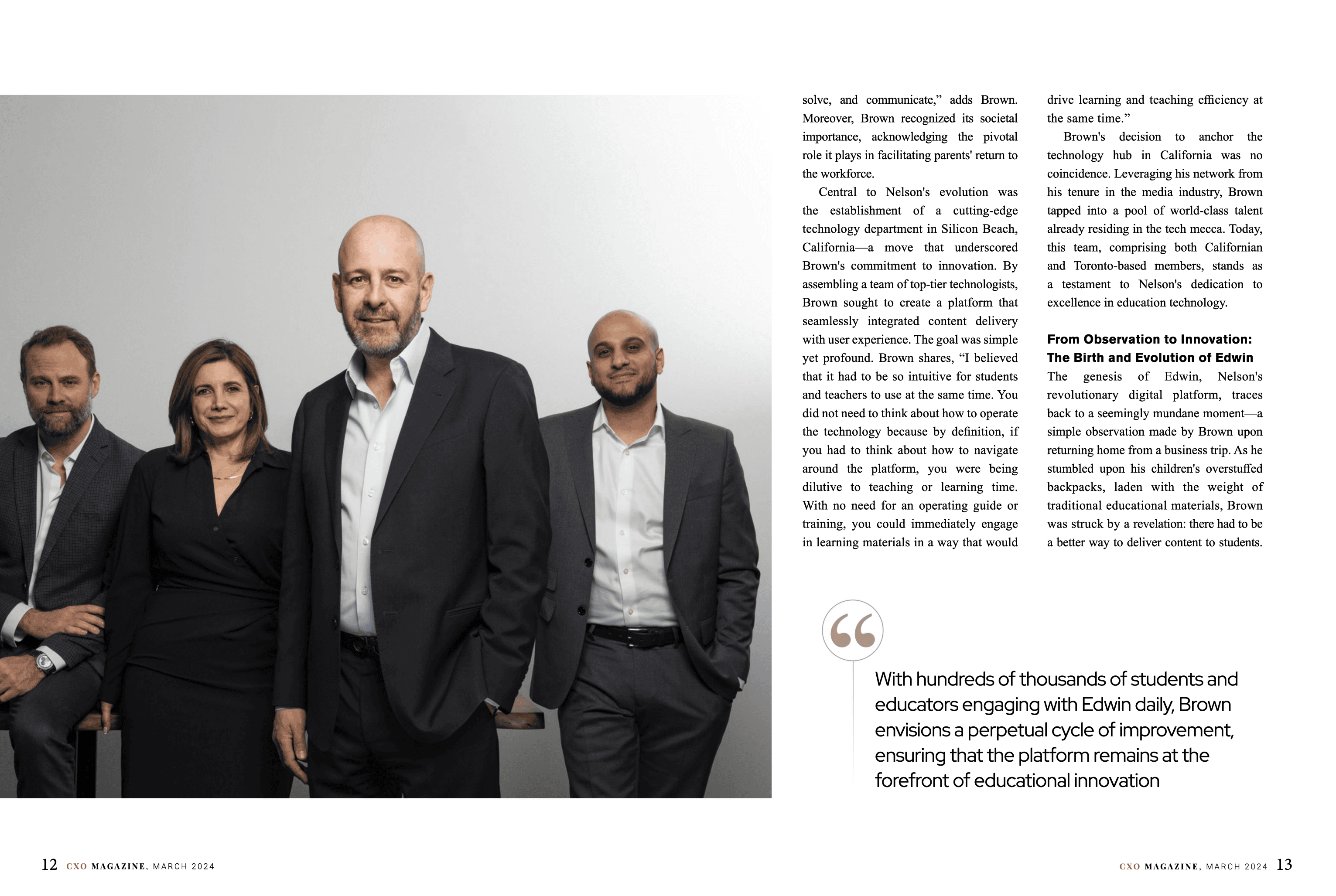 Steve Brown and executive team of Nelson Education article in CXO Magazine photographed by Joseph Michael Photography
