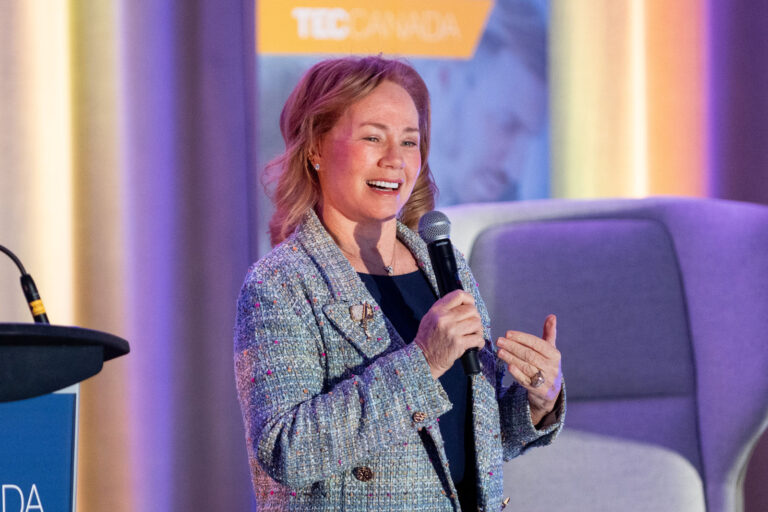 Arlene Dickinson speaking at a conference in Toronto