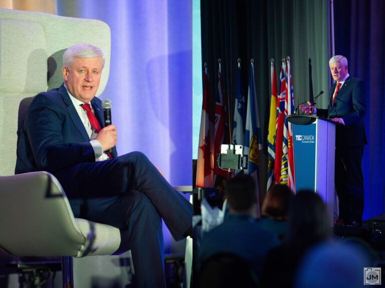 Prime Minister Stephen Harper speaking at a conference in Toronto